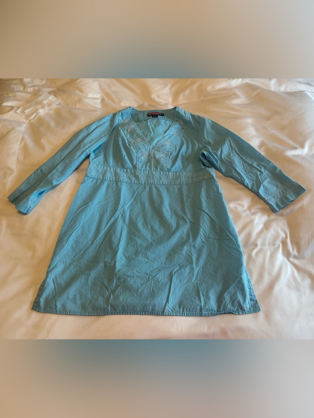 Vineyard Vines Light Blue Long Sleeve V-Neck Tunic Coverup